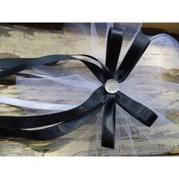 Svatební dekorace Mašle na auto - tylová s černou