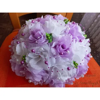 Svatební dekorace Kytice na auto - bílé a sv. fialové růže