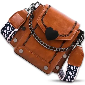 Kabelka Hnědá malá kabelka CUORE DK21H (Elegantní malá dámská kožená kabelka 16 x 16 x 8 cm, 2x přihrádka, EKO kůže, barva hnědá)