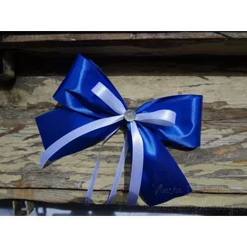 Svatební dekorace Atlasová mašle na auto modrá královská - bílá