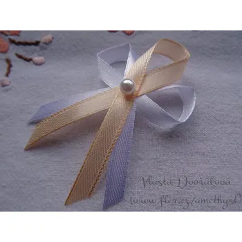 Svatební dekorace Vývazek s perličkou - bílá / broskev 124