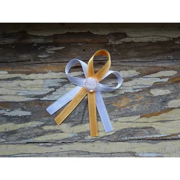 Svatební dekorace Vývazek s růžičkou - bílá / oranžová 176