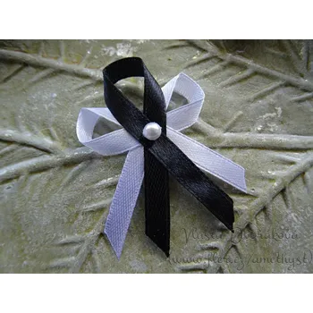 Svatební dekorace Vývazek malý s perličkou - bílá / černá