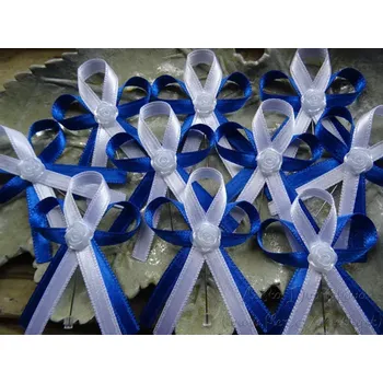 Svatební dekorace Vývazek královská modrá 548 / bílá s růžičkou