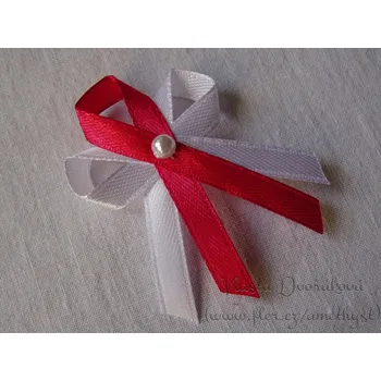 Svatební dekorace Svatební vývazek bílý s perličkou - vínová 3059