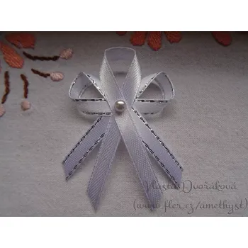 Svatební dekorace Vývazek s perličkou malý - bílostříbrná / bílá