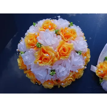 Svatební dekorace Kytice na auto - bílé a oranžové růže