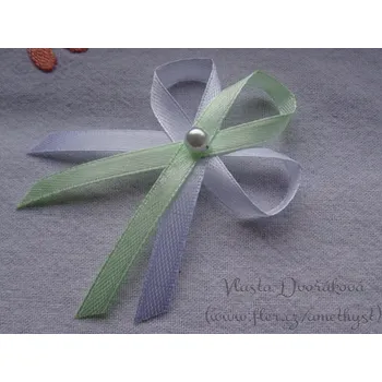 Svatební dekorace Vývazek s perličkou - bílá/ sv. zelená pastel. 181