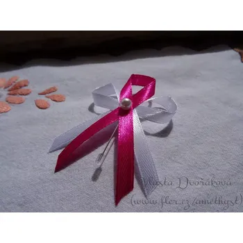 Svatební dekorace Vývazek s perličkou - bílá / fuchsiová 080