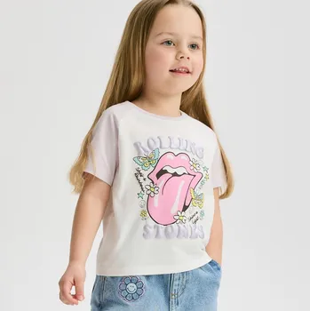 Dívčí oblečení Reserved - Tričko The Rolling Stones - krémová - 400EC-01X - 400EC-01X-98