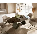 DELIFE Jídelní stůl Edge oválný 220x120 keramika Laminam® Emperador Extra Lucidato tmavě hnědá W-podnož kov titanová barva