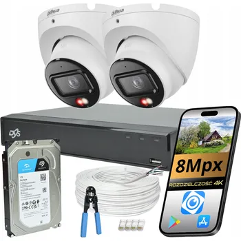 Bezpečnostní kamera SADA KAMER PRO MONITORING, 2 KAMERY DAHUA IP POE ULTRA HD 8Mpx S FUNKCEMI AI (UMĚLÁ INTELIGENCE)