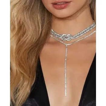 Náhrdelník B-TOP Třívrstvý choker náhrdelník s krystaly a střapcem