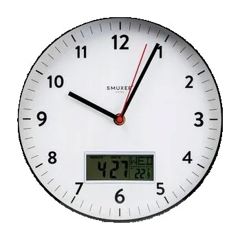 Hodiny Smukee Nástěnné hodiny s teploměrem a kalendářem, bílé, 25 cm