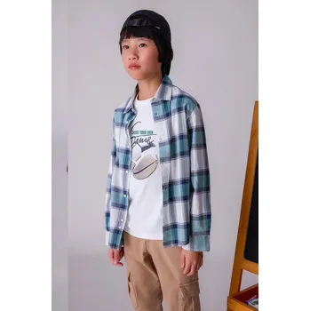 Chlapecká košile Dětská bavlněná košile Mayoral 7107.7B.Junior.9BYA modrá 95X, vel. 152