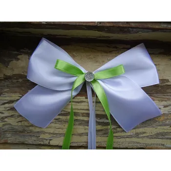 Atlasová mašle na auto bílá - světle zelená 630