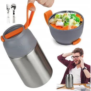 Termoska OBĚDOVÝ TERMOSKA NEREZOVÁ OCEL S LŽÍCÍ A VIDLIČKOU SNADNÉ ČIŠTĚNÍ 630ML