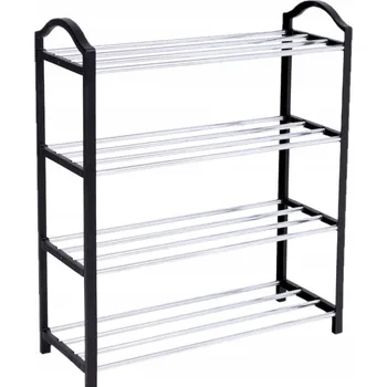 Botník BOTNÍK POLICE REGÁL DO PŘEDSÍNĚ 3 ÚROVNĚ SKLÁDACÍ ČERNÝ