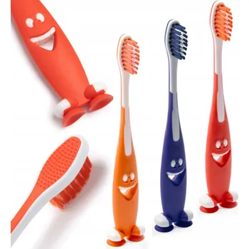 Zubní kartáček 3x Barevný kartáček na zuby pro děti – měkké štětiny, přísavka