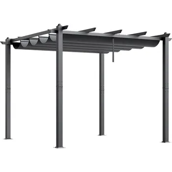 Zahrada Vevor Pergola s vysouvací střechou 10'×10' hliníková šedá se sluneční clonou