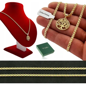 Náhrdelník ZLATÝ ŘETÍZEK S PŘÍVĚSKEM 925/585 STROMEK ŠTĚSTÍ PRO BABIČKU 70 CM