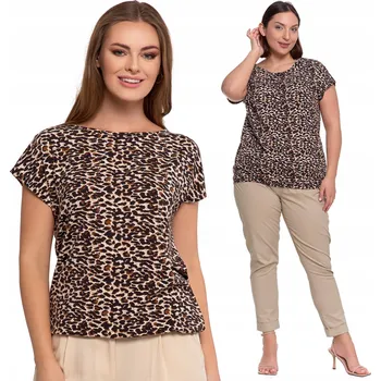 Dámská halenka DÁMSKÁ BLŮZKA S KRÁTKÝM RUKÁVEM SE ZVÍŘECÍM MOTIVEM MORAJ HNĚDÁ S