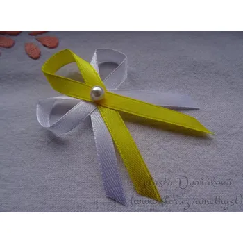 Svatební dekorace Vývazek s perličkou - bílá / žlutá 3016