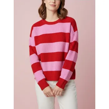 Dámský svetr Sinsay - Svetr s pruhy, kulatým výstřihem a dlouhými rukávy - pastelová růžová - 059IJ-03P - 059IJ-03P-XS