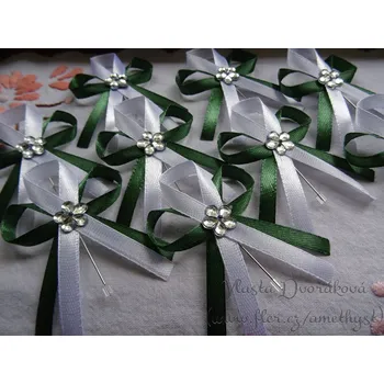 Svatební dekorace Svatební vývazek - zelená tmavá 128 / bílá