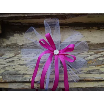 Svatební dekorace Mašle na kliky nebo zrcátka - bílý tyl / cyklámen