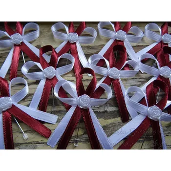 Svatební dekorace Vývazek s růžičkou - bílá / bordó tm. 347