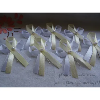 Svatební dekorace Svatební vývazek s perličkou - bílá / vanilka 02