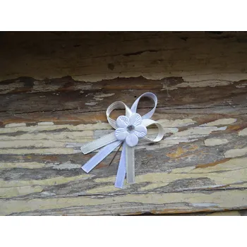 Svatební dekorace Atlasový vývazek - smetanová 121 / bílá s kytičkou