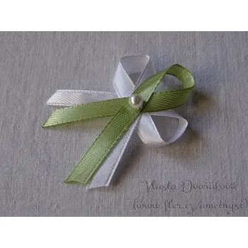 Svatební dekorace Svatební vývazek bílý s perličkou - světlá khaki 3127