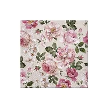 Papírový ubrousek Ubrousky PAW L 33x33cm 3 vrst. Roses Glory cream [20 ks],rychlé dodání