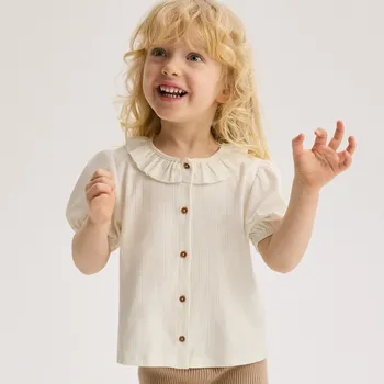 Dívčí oblečení Reserved - Halenka s vysokým podílem bavlny a balonovými rukávy - krémová - 374EC-01X - 374EC-01X-104