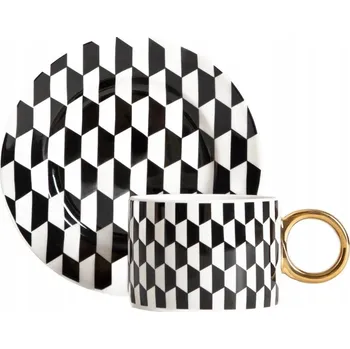 Šálek LUNYA s podšálkem v černobílých vzorech 0,2 l HOMLA