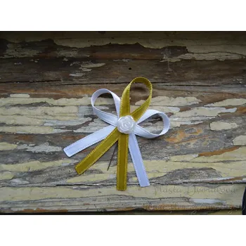 Svatební dekorace Vývazek s růžičkou - bílá / zlatá 128