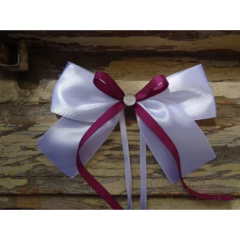 Svatební dekorace Atlasová mašle na auto bílá - ostružinová