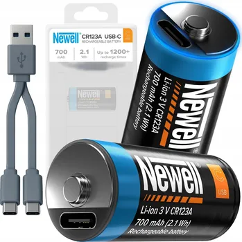 Článková baterie Nabíjecí Baterie Newell CR123A USB-C 700 mAh, 2 ks blistr
