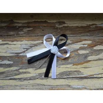 Svatební dekorace Vývazek s růžičkou - bílá / černá