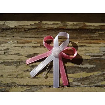 Svatební dekorace Vývazek atlasový s růžičkou - růžová 324 / bílá