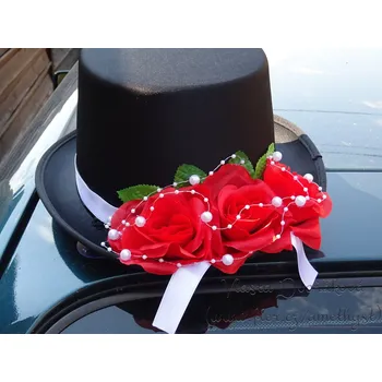 Svatební dekorace Cylindr černý - červené růže
