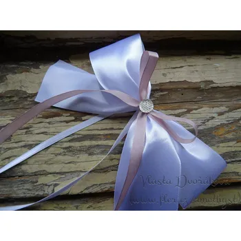 Svatební dekorace Atlasová mašle bílá s pudrově růžovou 607