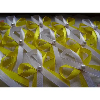 Svatební dekorace Vývazek s perličkou - žlutá 3016 / bílá