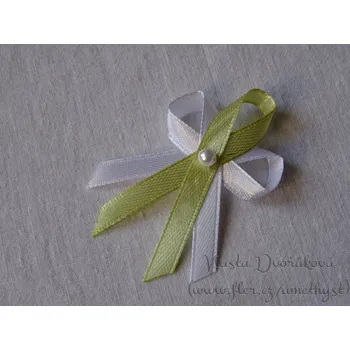 Svatební dekorace Svatební vývazek bílý s perličkou - sv. žlutozelená 3185