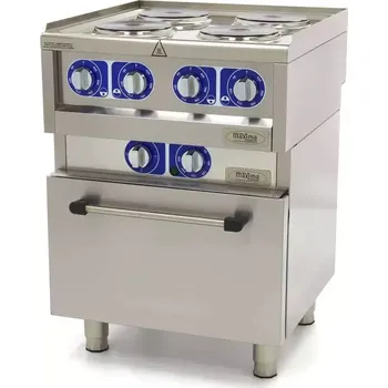 Sporák Maxima Komerční sporák - 4 hořáky - elektrický - dvojplotna - hloubka 60 cm - s troubou | 09391540