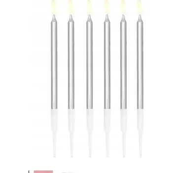 Dortová svíčka Id_2838 SVÍČKA SVÍČKY STŘÍBRNÉ DLOUHÉ 12 cm DORT DORT TORTOVÉ STŘÍBRO