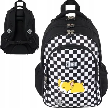 Sportovní batoh Batoh ST.RIGHT sleepy corgi pro prvňáčky, pejsek a kostkovaný vzor, 22L, ergonomický