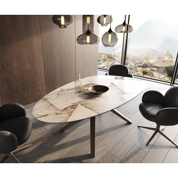 Jídelní stůl DELIFE Jídelní stůl Edge oválný 220x120 keramika Iris FMG Patagonia Lappato Zenthara hranatý kov titanový efektový povrch